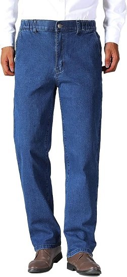 Mens Elastic Waist Jeans Relaxed Fit with Zipper and Button